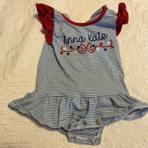 "Anna Kate" Blue & Red Striped Baby Romper Size 24M